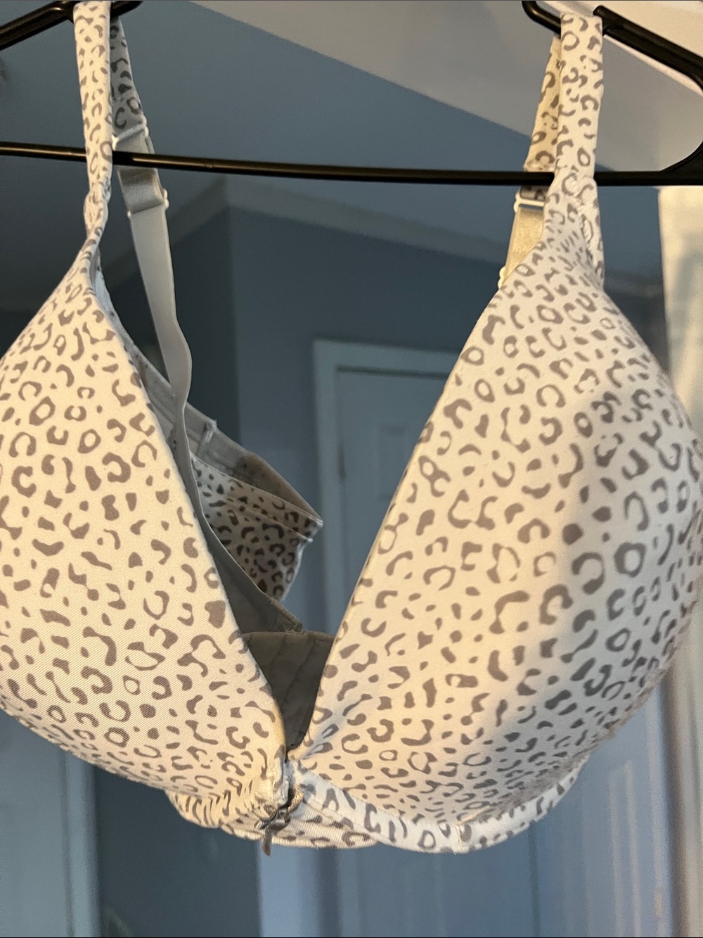 Cacique White and Light Gray Leopard Print Push-Up Bra